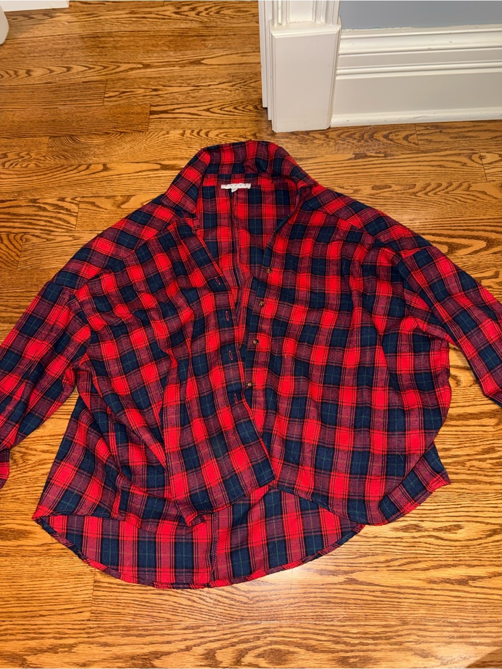HYFVE Red and Navy Plaid Button-Front Women’s Top